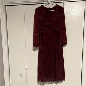 Maison Tara Burgundy Long Sleeve Dress with Sparkle